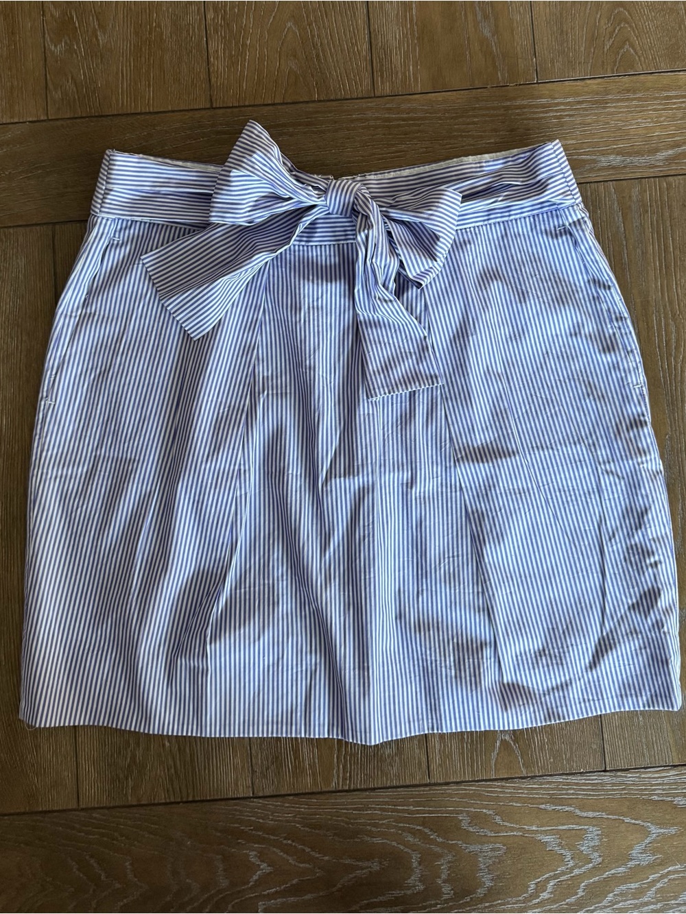 J. Crew Blue and White Striped Tie-Belt Mini Skirt